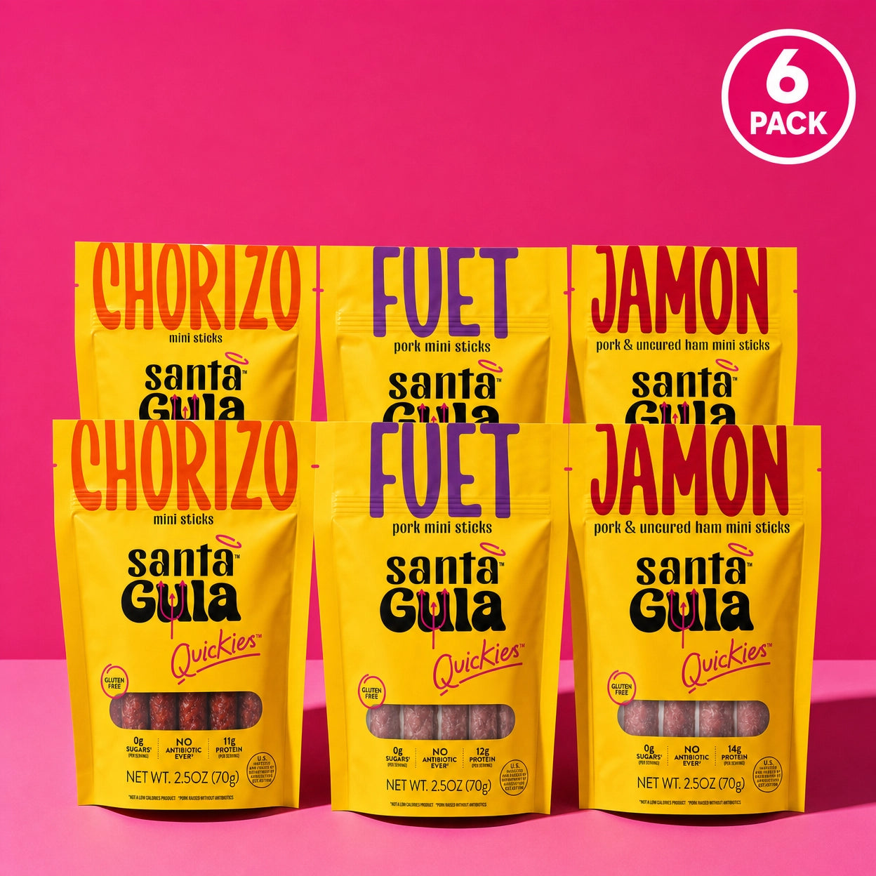Variety 6-Pack Mini Meat Sticks — Chorizo, Jamon & Fuet