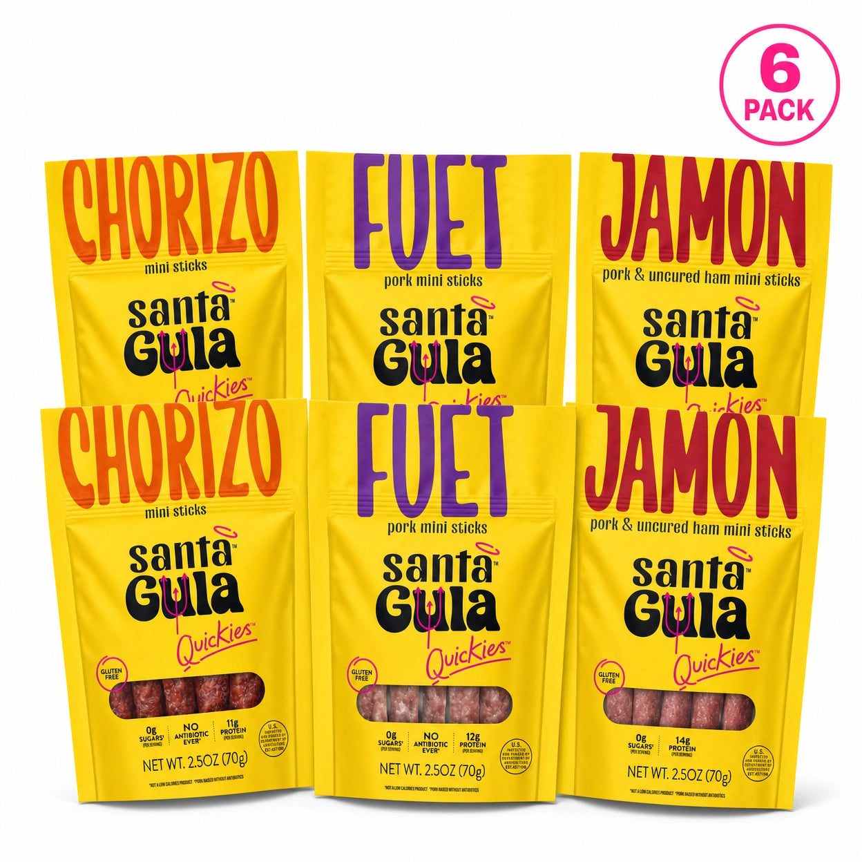 Variety 6-Pack Mini Meat Sticks — Chorizo, Jamon & Fuet