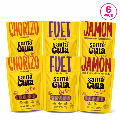 Variety 6-Pack Mini Meat Sticks — Chorizo, Jamon & Fuet