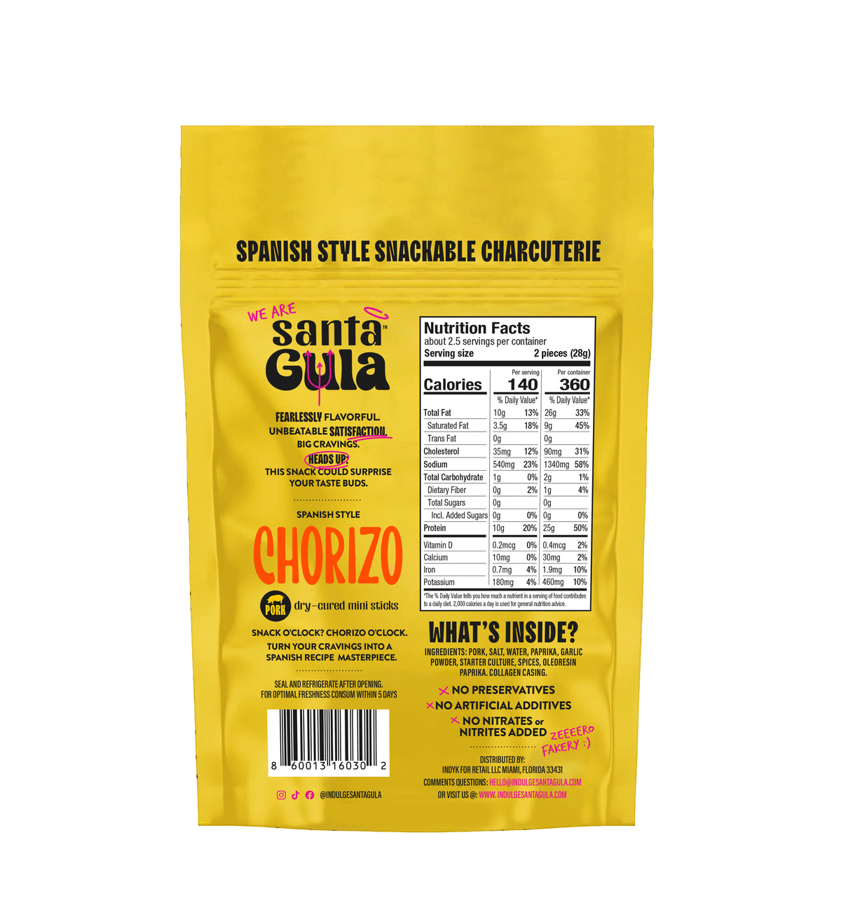 Current chorizo Quickies back label